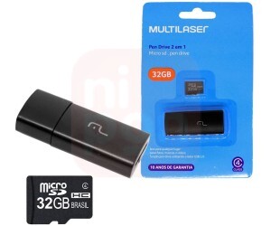 Pen Drive 2 em 1 Leitor USB + Cartão de Memória Classe 10 32GB Preto Multilaser - MC163