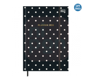 Planner Costurado 13,4 x 19,2 cm West Village 2024 - Fundo Preto com Poá