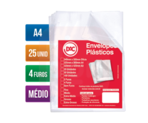Envelope c/ 4 furos A4 Pacote c/ 25
