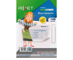 Bloco Desenho Ecocores A4 180gr 21x29,7 Cm 20fls Ridet